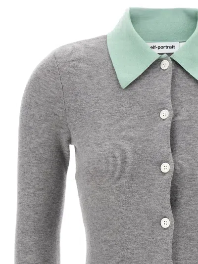 Self-portrait Buttoned Wool Cardigan In Gray