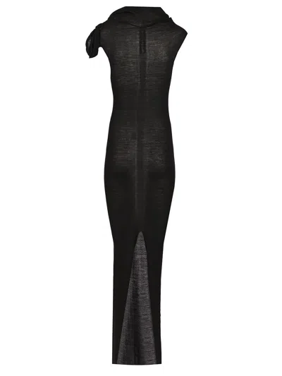 Rick Owens Long Dress In Light Wool Jackets Black In Black