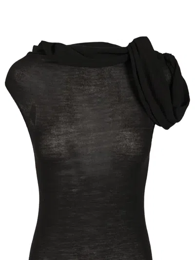 Rick Owens Long Dress In Light Wool Jackets Black In Black