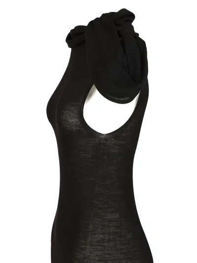 Rick Owens Long Dress In Light Wool Jackets Black In Black