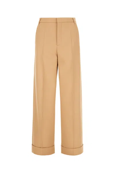 Valentino Wide-leg Trousers With Cuffed Hem And Pleats In Neutral