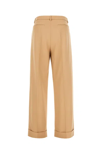Valentino Wide-leg Trousers With Cuffed Hem And Pleats In Neutral