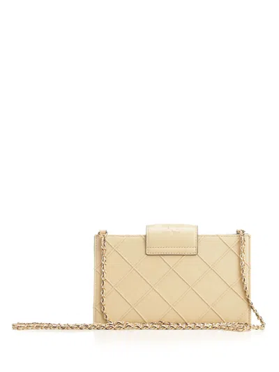 Tory Burch Fleming Mini Chain Wallet Crossbody Bags Beige In Nude
