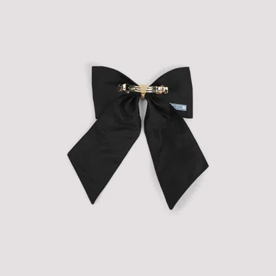 Prada Brass Hair Clip With Maxi Bow Design In Black