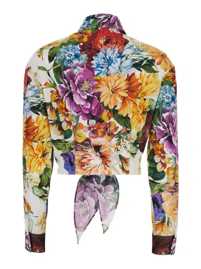 Dolce & Gabbana Multicolor Cropped Shirt With Tie Closure On The Front And All-over Floral Print In Cotton Woman