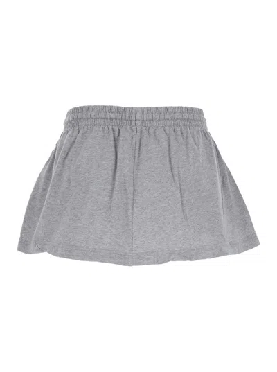 Balenciaga Grey Miniskirt With Logo Embroidery On The Front And Elastic Drawstring Waist In Cotton Woman In Gray