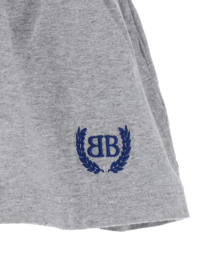 Balenciaga Grey Miniskirt With Logo Embroidery On The Front And Elastic Drawstring Waist In Cotton Woman In Gray