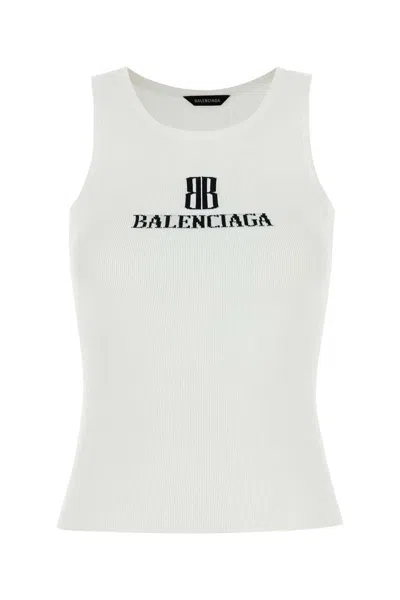 Balenciaga Ribbed Texture Sleeveless Tank Top In White