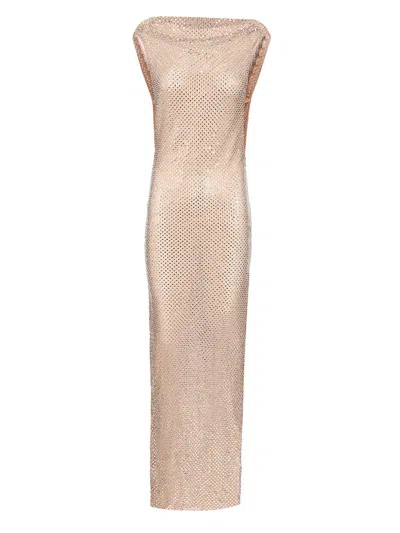 Self-portrait Womens Rhinestone Sleeveless Stretch-woven Maxi Dress Silver In Neutral