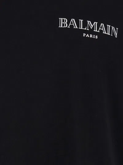 Balmain Black Crewneck T-shirt With Logo Print In Cotton Man