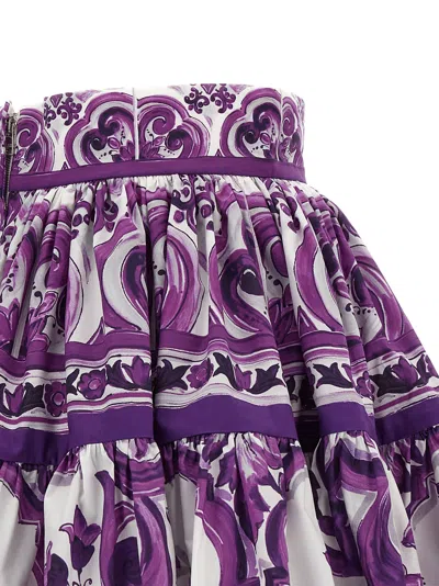 Dolce & Gabbana Violet Pleated Miniskirt With Rear Zip Closure And All-over Graphic Print In Cotton Woman In Pink