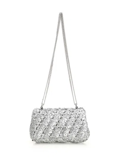 Tory Burch Woven Metallic Finish Shoulder Bag In Silver