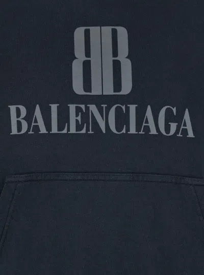 Balenciaga Black Hoodie With Fixed Hood And Logo Lettering On The Front In Cotton Man In Blue