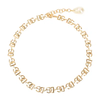 Dolce & Gabbana Dg Logo Golden Logo Brass Necklace In Gold