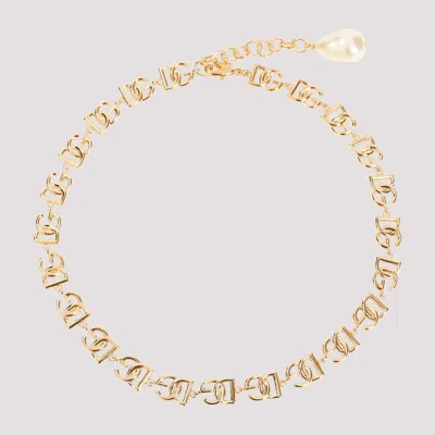 Dolce & Gabbana Dg Logo Golden Logo Brass Necklace In Gold