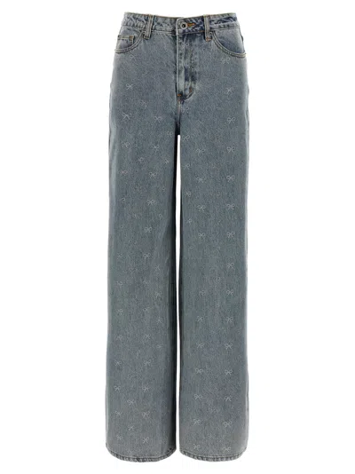 Self-portrait Light Blue Diamante Bow Jeans In Blue