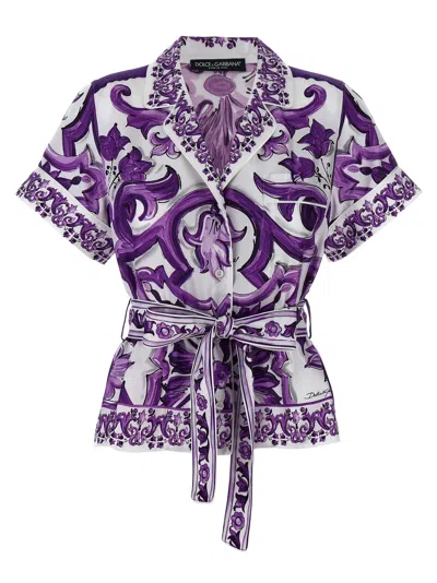 Dolce & Gabbana Majolica Print Silk Twill Shirt Women In Purple