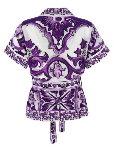 Dolce & Gabbana Majolica Print Silk Twill Shirt Women In Purple