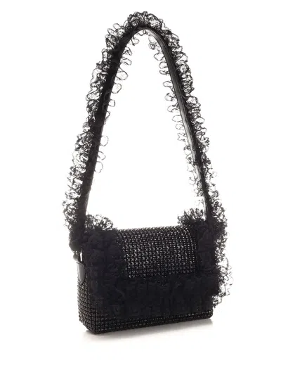 Self-portrait Crystal Lace Shoulder Bag In Black