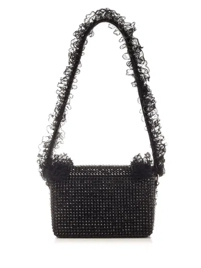 Self-portrait Crystal Lace Shoulder Bag In Black
