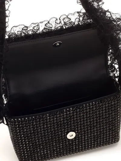Self-portrait Crystal Lace Shoulder Bag In Black