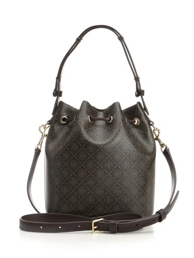Tory Burch T Monogram Coated Canvas Bucket Bag Crossbody Bags Beige