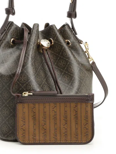 Tory Burch T Monogram Coated Canvas Bucket Bag Crossbody Bags Beige