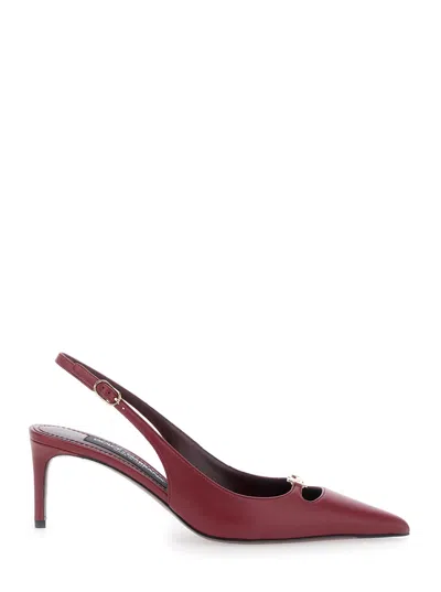 Dolce & Gabbana Bordeaux Slingback Pumps With Medium Stiletto Heel And Logo Plaque On The Front In Patent Leather Wo