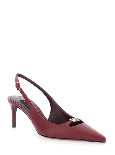 Dolce & Gabbana Bordeaux Slingback Pumps With Medium Stiletto Heel And Logo Plaque On The Front In Patent Leather Wo