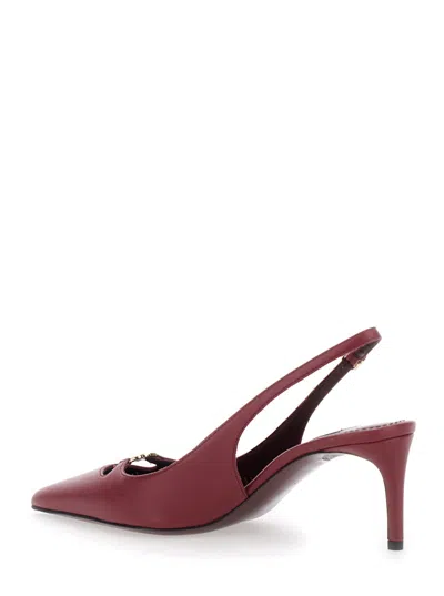 Dolce & Gabbana Bordeaux Slingback Pumps With Medium Stiletto Heel And Logo Plaque On The Front In Patent Leather Wo