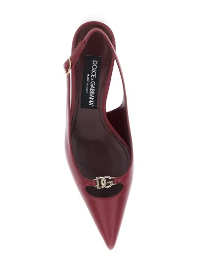 Dolce & Gabbana Bordeaux Slingback Pumps With Medium Stiletto Heel And Logo Plaque On The Front In Patent Leather Wo