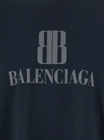 Balenciaga Faded Black Nano Bb Medium Fit T-shirt In Blue