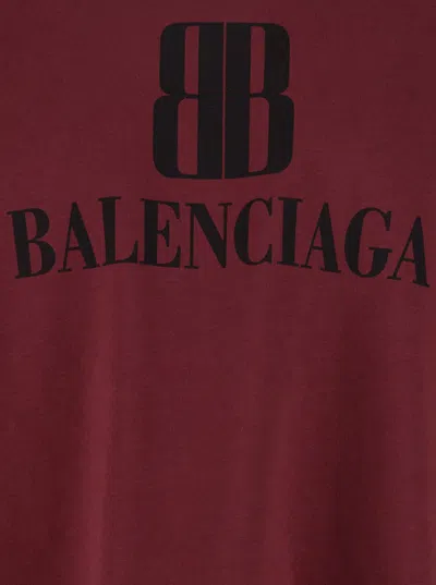 Balenciaga Bordeaux Crewneck T-shirt With Logo Print On The Front In Cotton Man