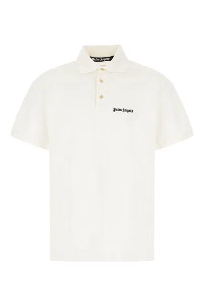 Palm Angels White Polo Shirt With Classic Collar And Logo On The Front In White
