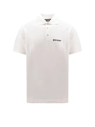 Palm Angels White Polo Shirt With Classic Collar And Logo On The Front In White