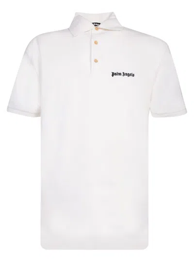 Palm Angels White Polo Shirt With Classic Collar And Logo On The Front In White