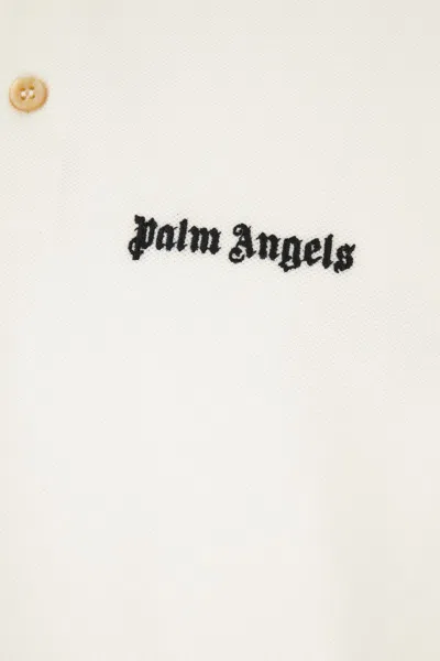 Palm Angels White Polo Shirt With Classic Collar And Logo On The Front In White