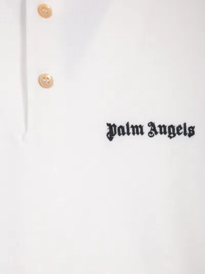 Palm Angels White Polo Shirt With Classic Collar And Logo On The Front In White