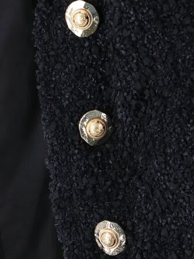 Balmain Tweed Jacket With Frayed Edges And Gold-tone Buttons In Black