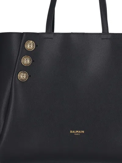 Balmain 'embleme' Black Tote Bag With Embossed Logo Lettering On The Front And Jewel Buttons On The Front In