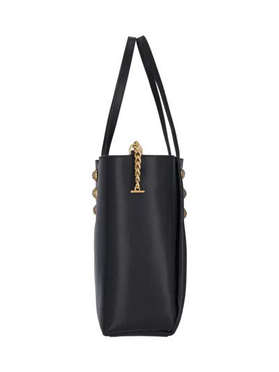 Balmain 'embleme' Black Tote Bag With Embossed Logo Lettering On The Front And Jewel Buttons On The Front In