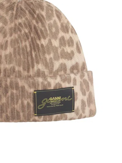 Ganni Women Wool Hat With Leopard Pattern