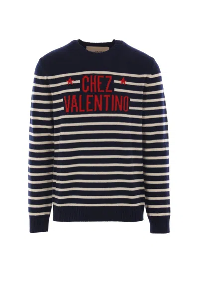Valentino Garavani Crewneck Sweater With Bold Jacquard Motif In Black