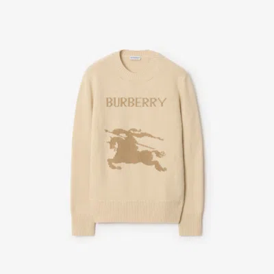 Burberry Wool-cashmere Blend Sweater With Contrasting Graphic In Gray