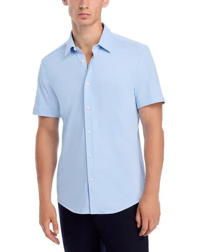 Hugo Boss Boss Roan Kent Geo Print Short Sleeve Performance Button-up Shirt In Blue