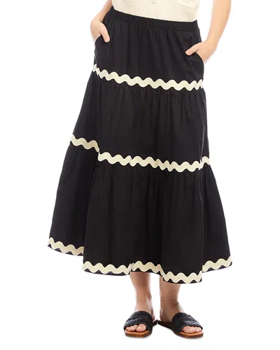 Karen Kane Ric Rac Trim Tiered Midi Skirt In Black
