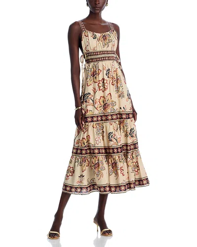 Farm Rio Aura Floral Sand Sleeveless Midi Dress In Neutral