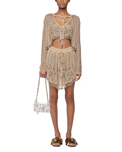Rabanne Metallic Cropped Cardigan In Brown