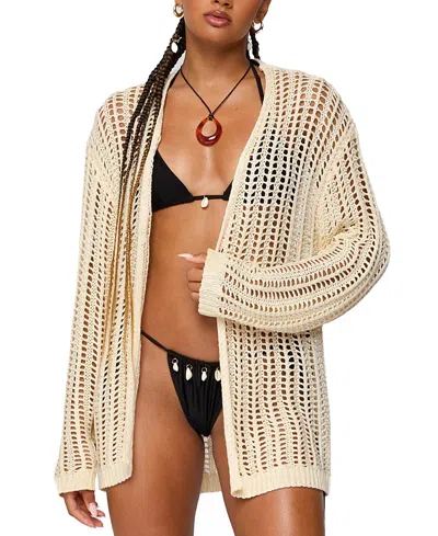 Edikted Darcee Oversized Crochet Cardigan In Neutral
