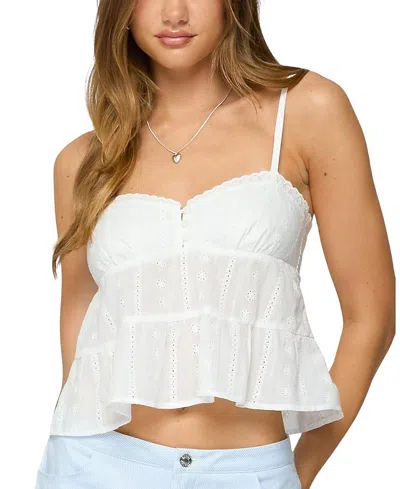 Edikted Tamora Eyelet Crop Cotton Babydoll Tank Top In White